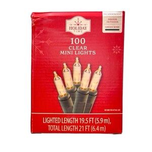 Holiday Time 100 Clear Mini White Incandescent Lights With Green Wire New In Box